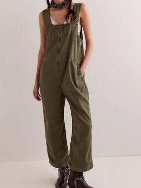 Free People We The Free Jude One-Piece Cotton Jumper, Olive Green/Verdant, L